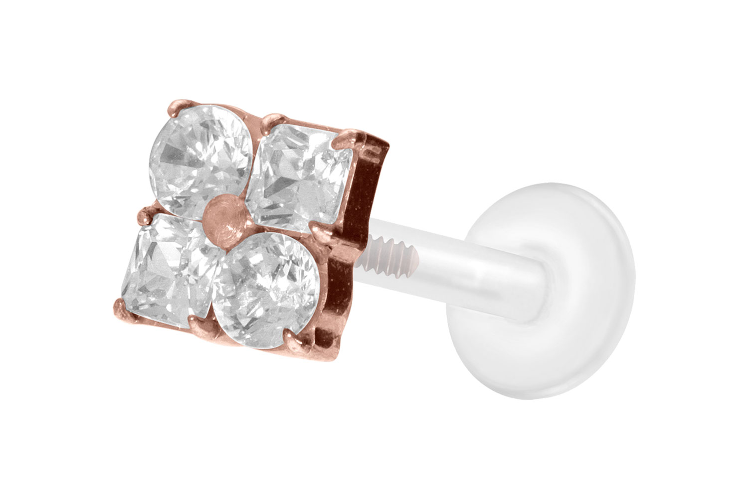 PTFE Labret Piercing mit Innengewinde + Titan-Aufsatz KRISTALLBLUME